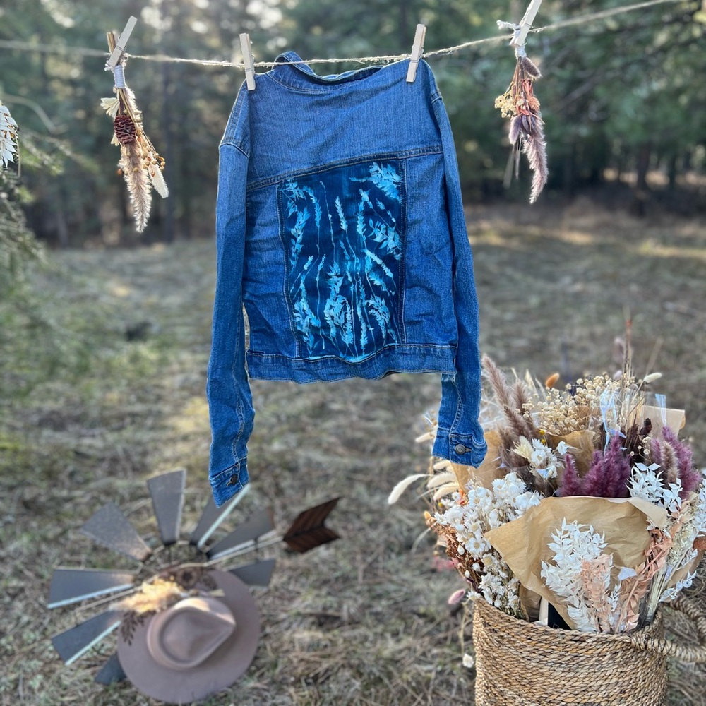 Blue Denim Jacket with Cyanotype print